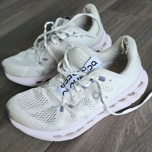 On Running Women's Sneakers in Off-White with Light Purple Accents